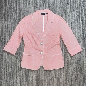 Tribal Women's Size‎ 6 Coral & White Nylon Blend 2 Button Blazer Jacker Workwear